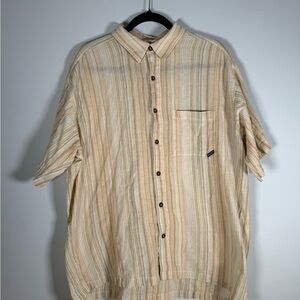 🌿 Patagonia Men's Large Organic Cotton Shirt Striped Beige Short